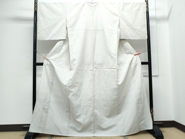平和屋着物▽本塩沢　訪問着　単衣　110亀甲　縞　　正絹　逸品　CABG2515th