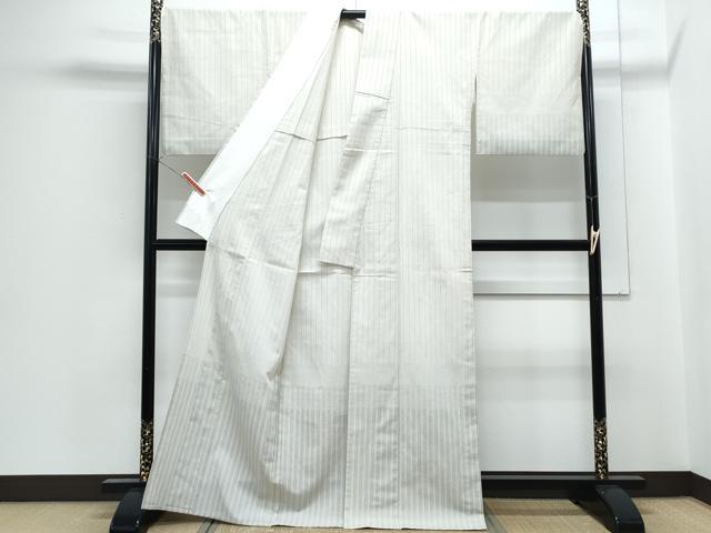 平和屋着物▽本塩沢　訪問着　単衣　110亀甲　縞　　正絹　逸品　CABG2515th