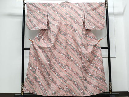 平和屋着物▽小紋　単衣　草花文　洗える着物　CABG2516th
