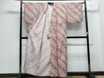 平和屋着物▽小紋　単衣　草花文　洗える着物　CABG2516th