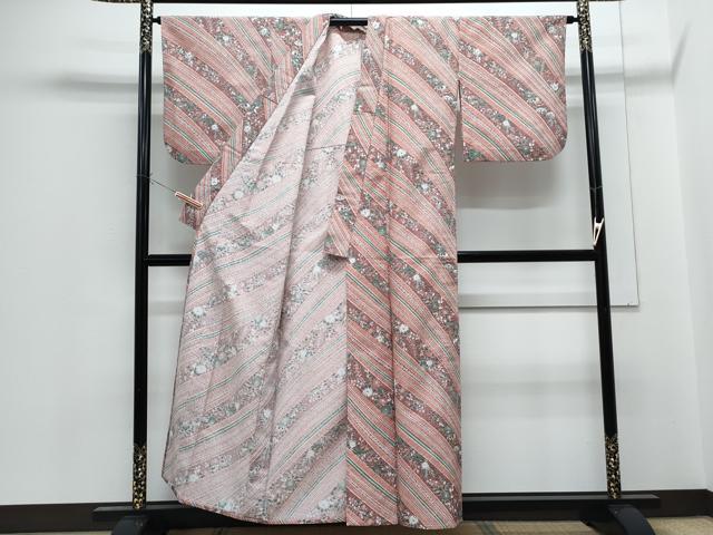 平和屋着物▽小紋　単衣　草花文　洗える着物　CABG2516th