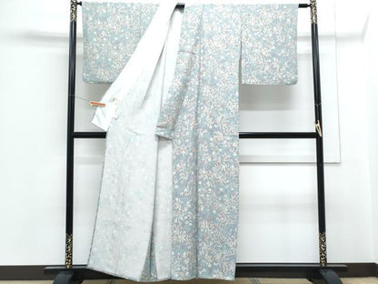 平和屋着物▽小紋　単衣　草花文　洗える着物　CABG2522th
