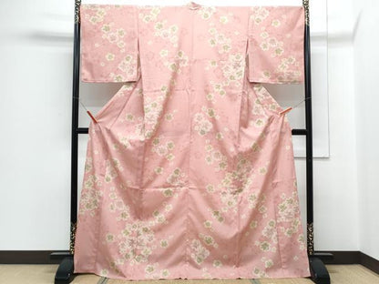 平和屋着物▽小紋　単衣　舞花文　ロング丈　洗える着物　CABG2523th