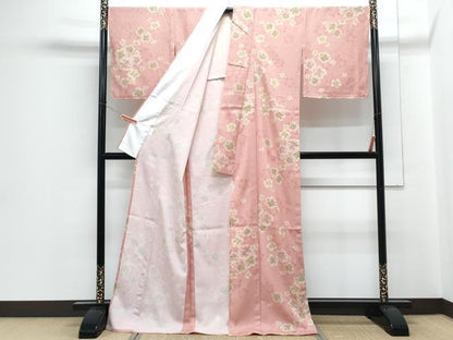 平和屋着物▽小紋　単衣　舞花文　ロング丈　洗える着物　CABG2523th