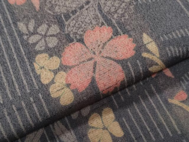 平和屋着物▽小紋　単衣　花間道　洗える着物　CABG2529th