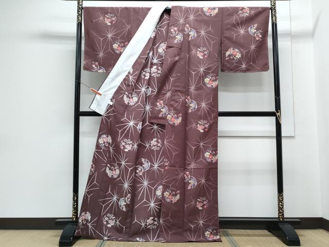 平和屋着物▽小紋　単衣　花丸文　洗える着物　CABG2531th