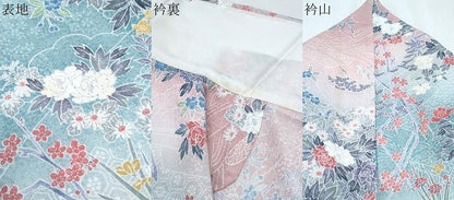 平和屋着物▽小紋　単衣　草花文　洗える着物　CABG2532th
