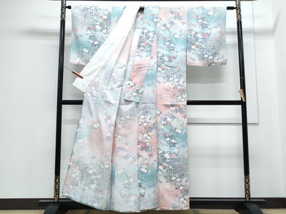 平和屋着物▽小紋　単衣　草花文　洗える着物　CABG2532th
