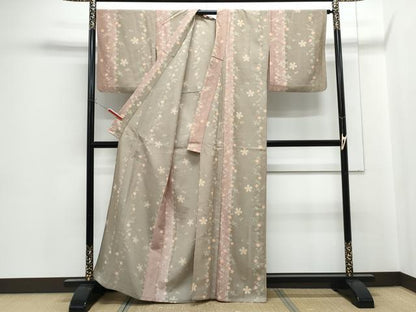 平和屋着物▽小紋　単衣　草花文　洗える着物　CABG2538th