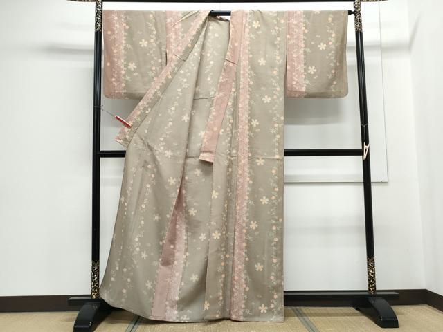平和屋着物▽小紋　単衣　草花文　洗える着物　CABG2538th