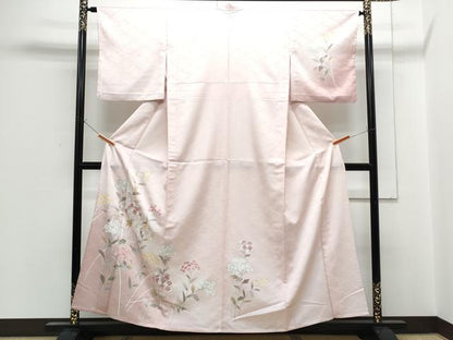 平和屋着物▽訪問着　単衣　草花文　銀彩　洗える着物　CABG2539th
