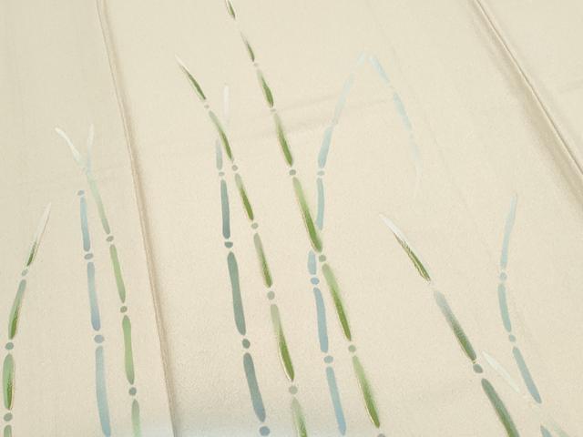 平和屋着物▽訪問着　単衣　流水草葉文　暈し染め　金彩　正絹　逸品　CABG2541th