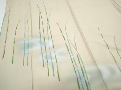 平和屋着物▽訪問着　単衣　流水草葉文　暈し染め　金彩　正絹　逸品　CABG2541th