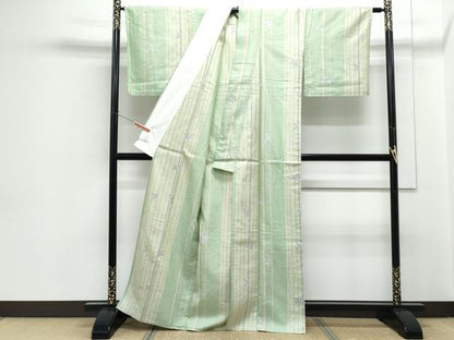 平和屋着物▽上質な紬　単衣　笹竹文　正絹　逸品　CABG2543th