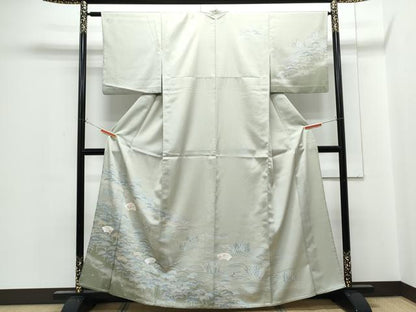 平和屋着物▽訪問着　単衣　扇面花文　金彩　洗える着物　CABG2544th