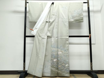 平和屋着物▽訪問着　単衣　扇面花文　金彩　洗える着物　CABG2544th