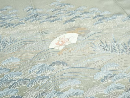 平和屋着物▽訪問着　単衣　扇面花文　金彩　洗える着物　CABG2544th