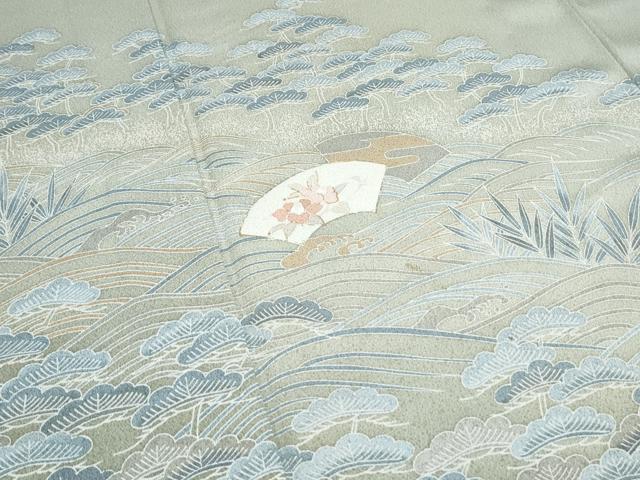 平和屋着物▽訪問着　単衣　扇面花文　金彩　洗える着物　CABG2544th