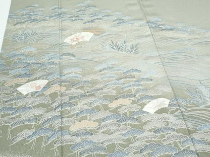 平和屋着物▽訪問着　単衣　扇面花文　金彩　洗える着物　CABG2544th