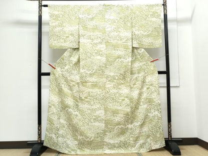 平和屋着物▽上質な小紋　単衣　風景草花文　鬼しぼ縮緬　三越扱い　正絹　逸品　CABG2546th