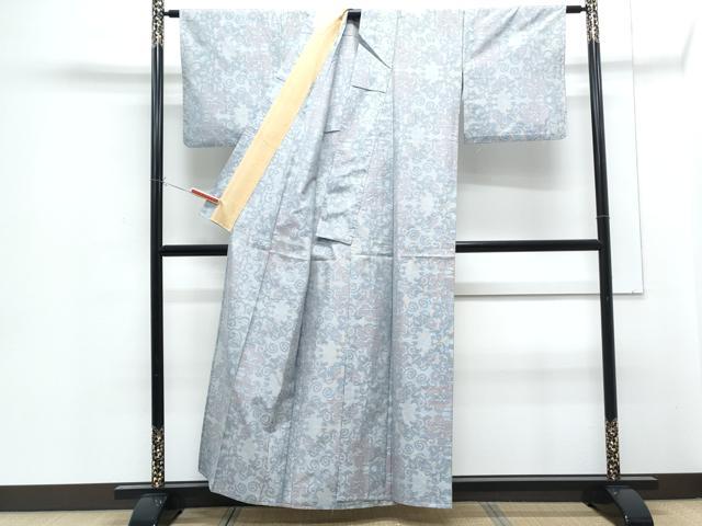 平和屋着物▽本場大島紬　単衣　7マルキ　花唐草文　正絹　逸品　CABG2547th