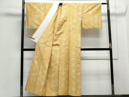 平和屋着物▽上質な紬　単衣　麻の葉文様　正絹　逸品　CABG2549th