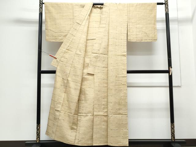 平和屋着物▽上質な紬　単衣　花織　格子柄　正絹　逸品　CABG2551th