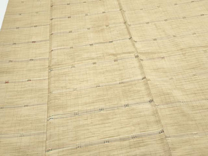 平和屋着物▽上質な紬　単衣　花織　格子柄　正絹　逸品　CABG2551th