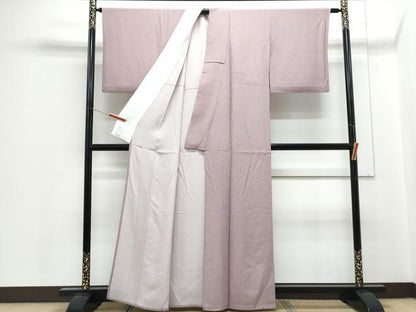平和屋着物▽江戸小紋　単衣　万筋　白色×京紫色　正絹　逸品　CABG2555th