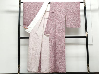 平和屋着物▽訪問着　単衣　草葉文　正絹　逸品　CABG2562th