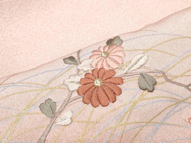 平和屋着物▽訪問着　単衣　刺繍　草花文　暈し染め　金銀彩　正絹　逸品　CABG2565th