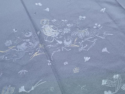 平和屋着物▽中国三大刺繍　スワトウ刺繍　総刺繍　訪問着　単衣　宝尽くし文　暈し染め　金糸　正絹　逸品　CABG2566th