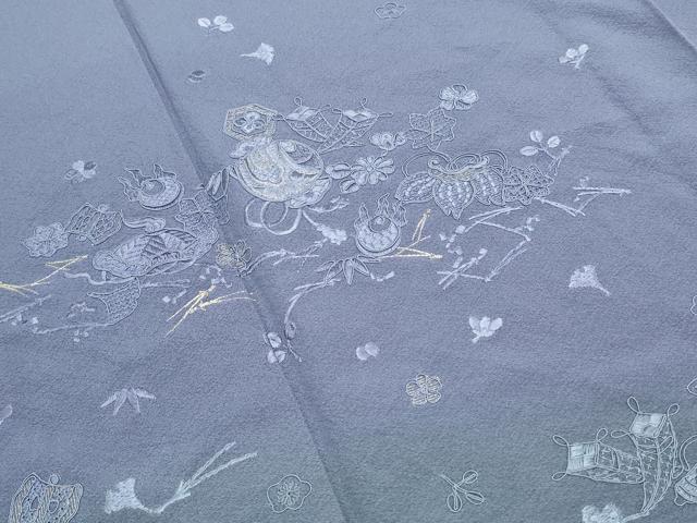 平和屋着物▽中国三大刺繍　スワトウ刺繍　総刺繍　訪問着　単衣　宝尽くし文　暈し染め　金糸　正絹　逸品　CABG2566th