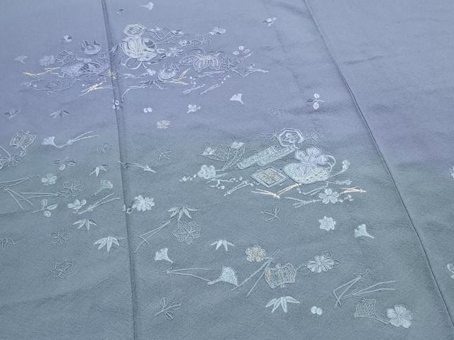 平和屋着物▽中国三大刺繍　スワトウ刺繍　総刺繍　訪問着　単衣　宝尽くし文　暈し染め　金糸　正絹　逸品　CABG2566th