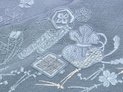 平和屋着物▽中国三大刺繍　スワトウ刺繍　総刺繍　訪問着　単衣　宝尽くし文　暈し染め　金糸　正絹　逸品　CABG2566th