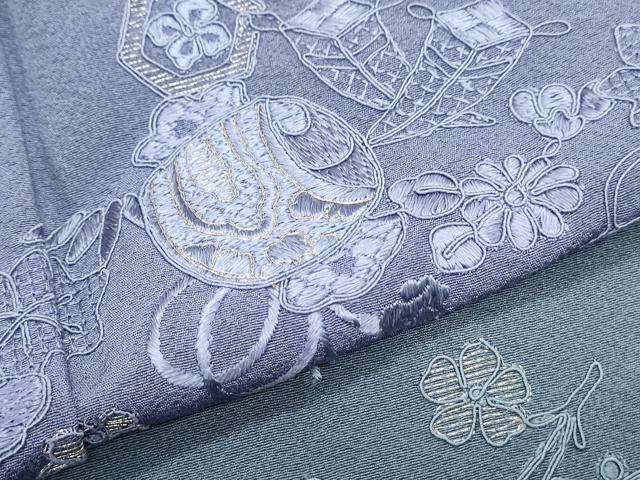 平和屋着物▽中国三大刺繍　スワトウ刺繍　総刺繍　訪問着　単衣　宝尽くし文　暈し染め　金糸　正絹　逸品　CABG2566th