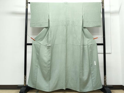 平和屋着物▽本加賀友禅作家　前田健治監修　色無地　単衣　草花地紋　若葉色　正絹　逸品　CABG2568th