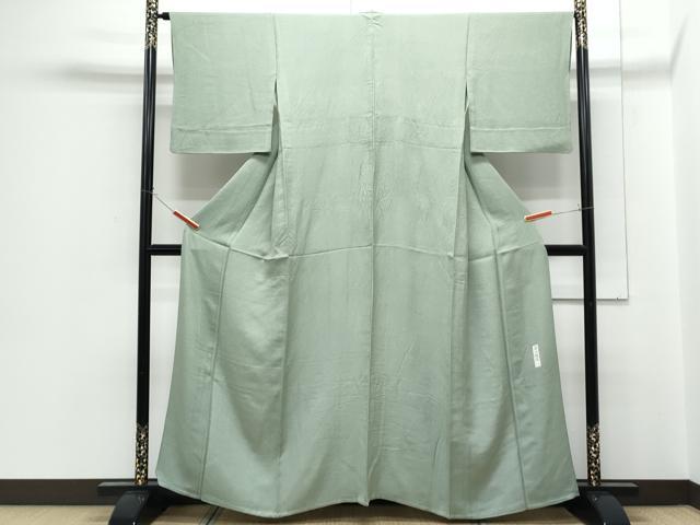 平和屋着物▽本加賀友禅作家　前田健治監修　色無地　単衣　草花地紋　若葉色　正絹　逸品　CABG2568th