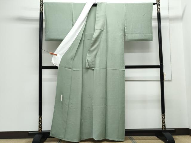 平和屋着物▽本加賀友禅作家　前田健治監修　色無地　単衣　草花地紋　若葉色　正絹　逸品　CABG2568th