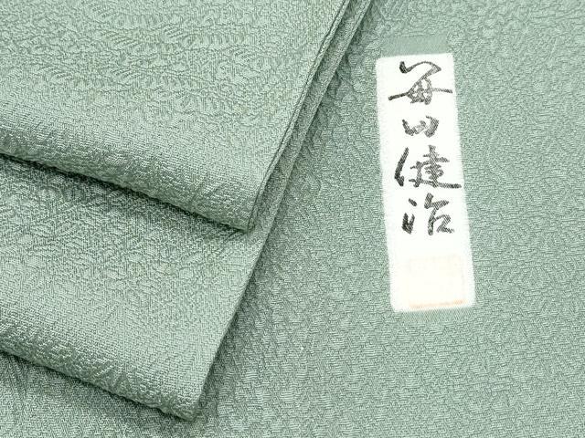 平和屋着物▽本加賀友禅作家　前田健治監修　色無地　単衣　草花地紋　若葉色　正絹　逸品　CABG2568th