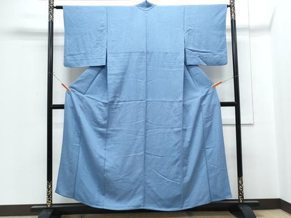 平和屋着物▽上質な色無地　単衣　蔦の葉地紋　瑠璃色　正絹　逸品　CABG2570th