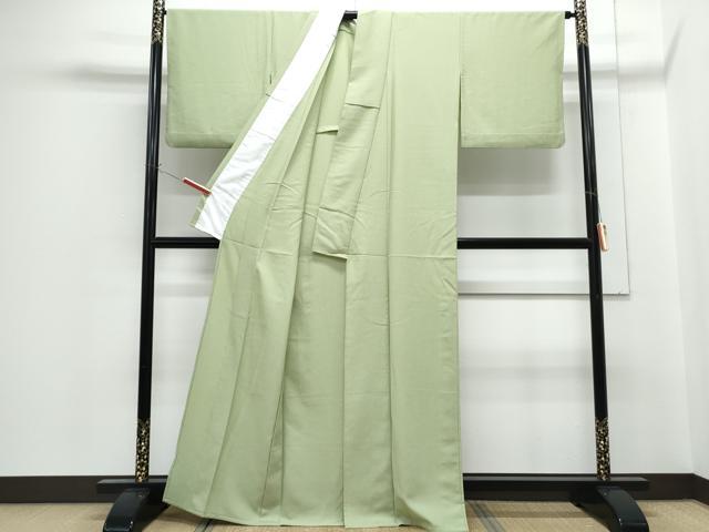 平和屋着物▽色無地　単衣　山葵色　洗える着物　CABG2575th
