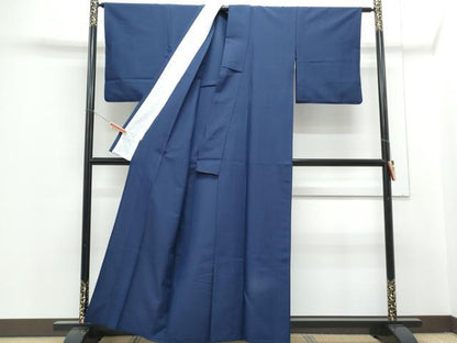 平和屋着物▽色無地紋　単衣　鉄紺色　洗える着物　CABG2579th
