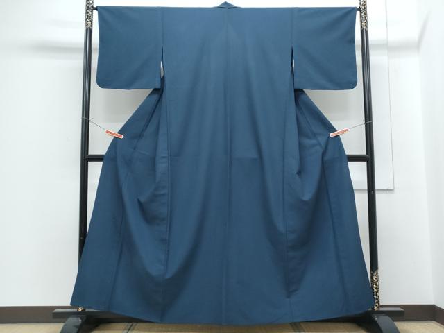 平和屋着物▽色無地　単衣　濃藍色　洗える着物　CABG2581th