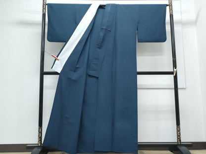 平和屋着物▽色無地　単衣　濃藍色　洗える着物　CABG2581th