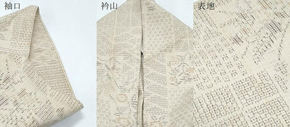 平和屋着物▽結城紬　単衣　80亀甲　短冊花文　正絹　逸品　CABG2582th
