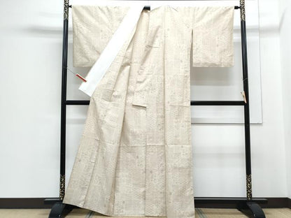 平和屋着物▽結城紬　単衣　80亀甲　短冊花文　正絹　逸品　CABG2582th