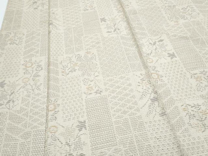 平和屋着物▽結城紬　単衣　80亀甲　短冊花文　正絹　逸品　CABG2582th