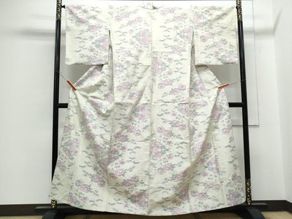 平和屋着物▽上質な紬　単衣　草花文　正絹　逸品　CABG2583th