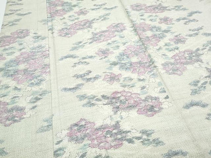 平和屋着物▽上質な紬　単衣　草花文　正絹　逸品　CABG2583th